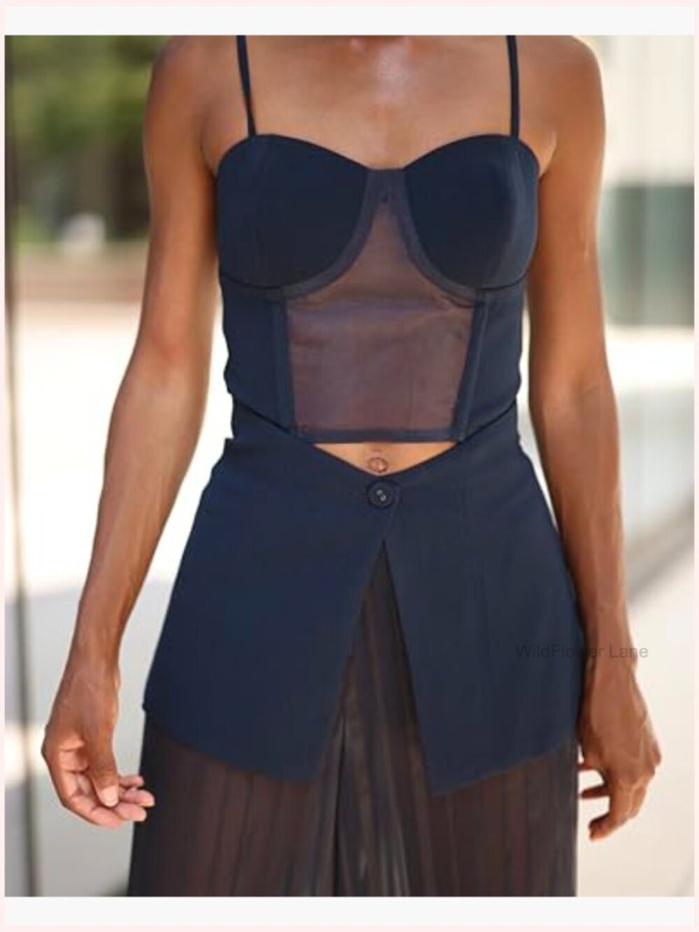 Women's Sky Captain Organza Inset Long Corset Top - Picture 7 of 7
